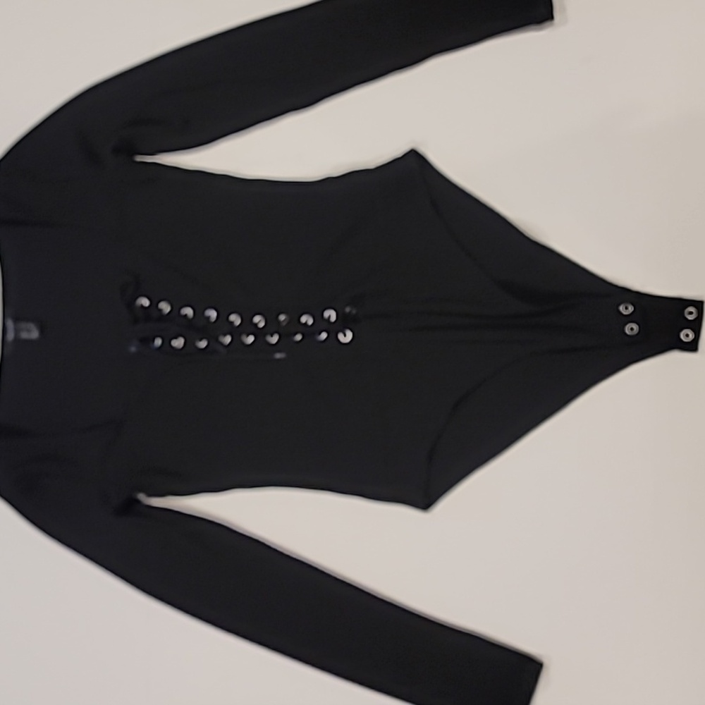 Forever 21 Lace Up Ribbed Bodysuit Top Black Large - Picture 4 of 12
